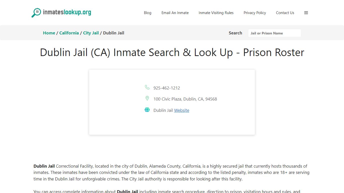Dublin Jail (CA) Inmate Search & Look Up - Prison Roster
